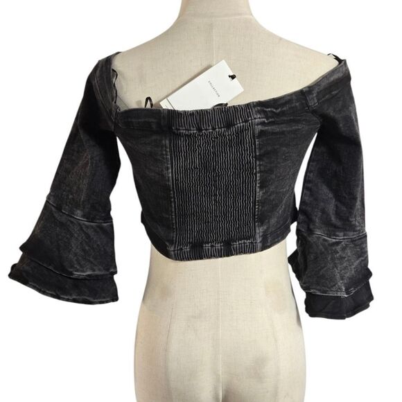 Zara Premium Washed Denim Black Ruffled Women's Crop Top NWT - Picture 6 of 11